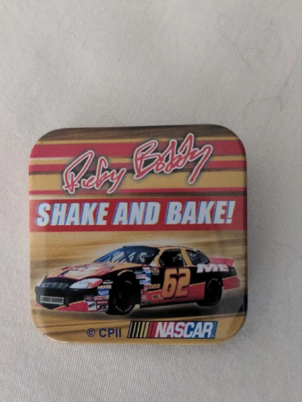 Ricky Bobby #62 Nascar Collectible 'Shake and Bake' Racing Pin Race Car